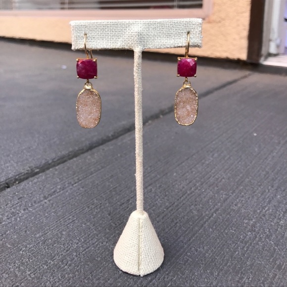 💕HP💕Ruby and Druzy gold plated wire back earrings - Picture 7 of 10